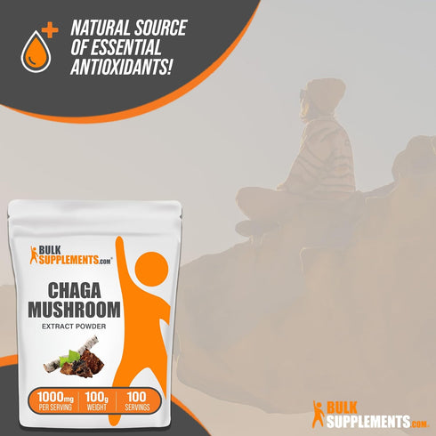 BulkSupplements.com Chaga Mushroom Extract Powder - Vegan & Gluten Free Supplement, 1000mg per Serving, 100g