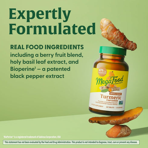 MegaFood Turmeric Curcumin Extra Strength - 90 Tabs, Whole Body Support with Black Pepper & Holy Basil