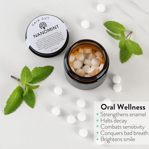 Gaia Guy | NanoMint Fluoride Free Toothpaste, Nano Hydroxyapatite Remineralizing Toothpaste Tablets, Eco-Friendly Glass