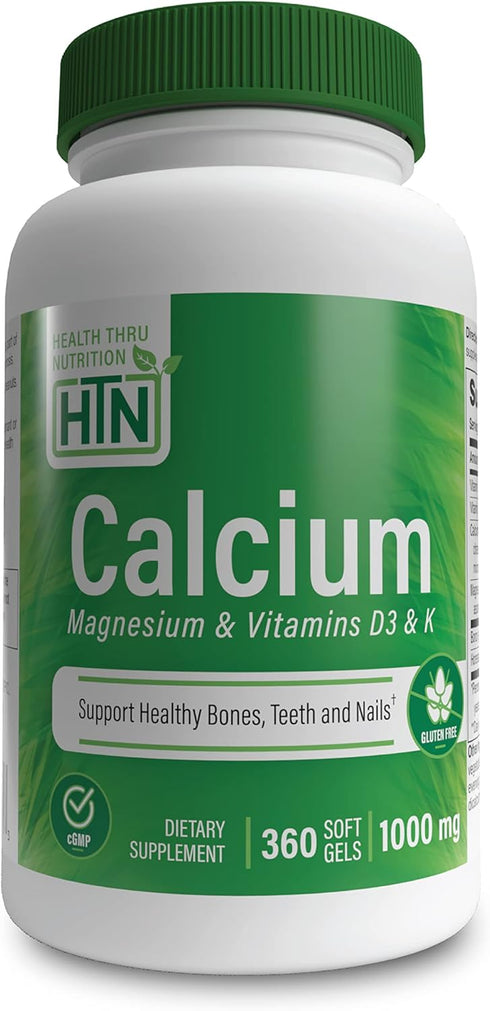 Health Thru Nutrition Calcium 1000mg and Magnesium 400mg with Vitamin D3 & K, 360 Softgels (4 Month Supply)