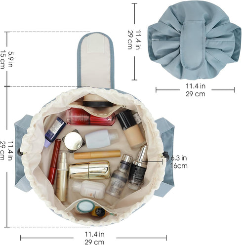 Barrel Drawstring Makeup Bag, Large Cosmetic Bag Toiletry Organizer for Women (Greyish Blue)
