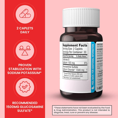 DONA Crystalline Glucosamine Sulfate, 1500 Mg Joint Supplement Pills for Knee Comfort, 60 Count