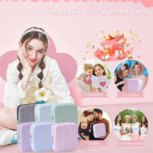 Teircno Period Bag for Teen Girls | Striped Sanitary Napkin Storage Bag | Cute Pads Pouch for Period | Menstrual Pouch