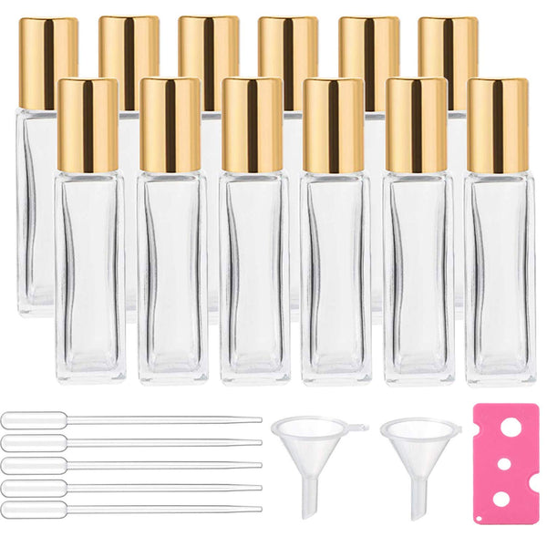 wifreo 12Pcs 10ml Glass Roll On Bottle for Essential Oils, Eco-friendly Refillable Clear Perfume Sample Bottles