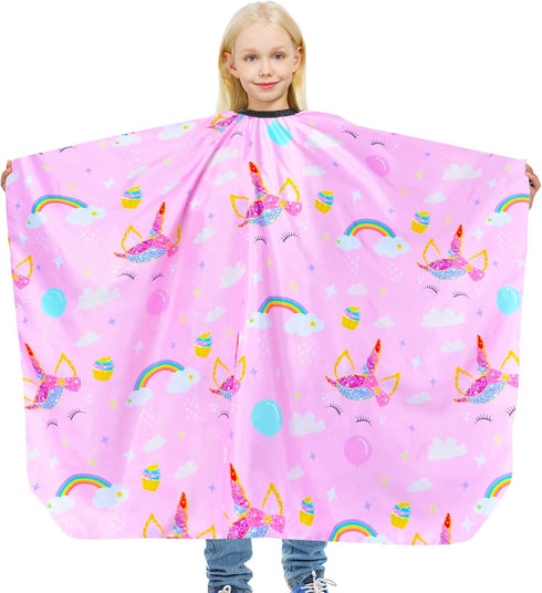 Kids Haircut Cape: Waterproof Barber Cape Cover, Unicorn Hair Cutting Cape for Girls with Adjustable Snap Closure
