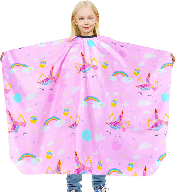 Kids Haircut Cape: Waterproof Barber Cape Cover, Unicorn Hair Cutting Cape for Girls with Adjustable Snap Closure