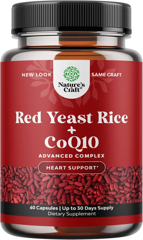 Red Yeast Rice with CoQ10 Supplement, 1200 mg Red Yeast Rice & 100mg CoQ10, Heart Health, Vegan, Citrinin-Free