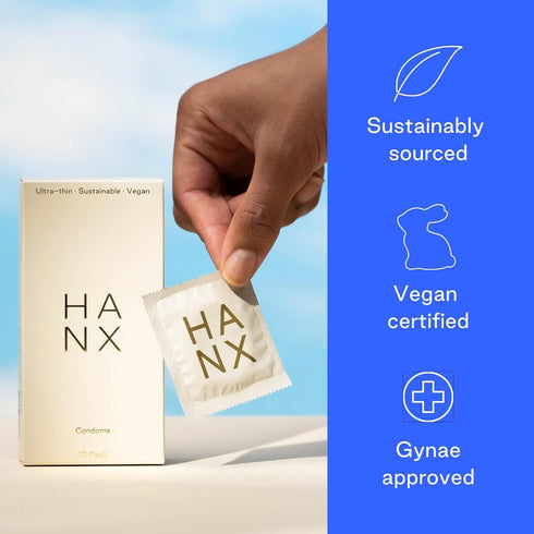 hanx (Pack 10) Condoms | Ultra-Thin, Natural Latex with Silicone Lubricant | Paraben & Spermicide-Free |