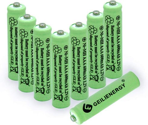 GEILIENERGY Solar Light Batteries AAA NIMH 600mAh 1.2V Rechargeable for Garden Lights, Remotes, Mice (Pack of 8)