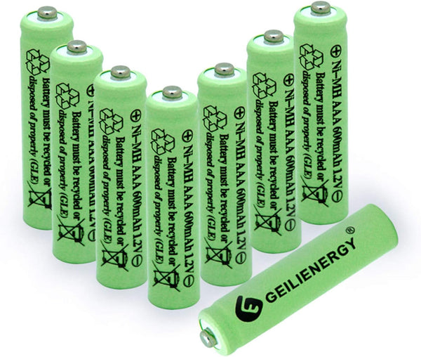 GEILIENERGY Solar Light Batteries AAA NIMH 600mAh 1.2V Rechargeable for Garden Lights, Remotes, Mice (Pack of 8)