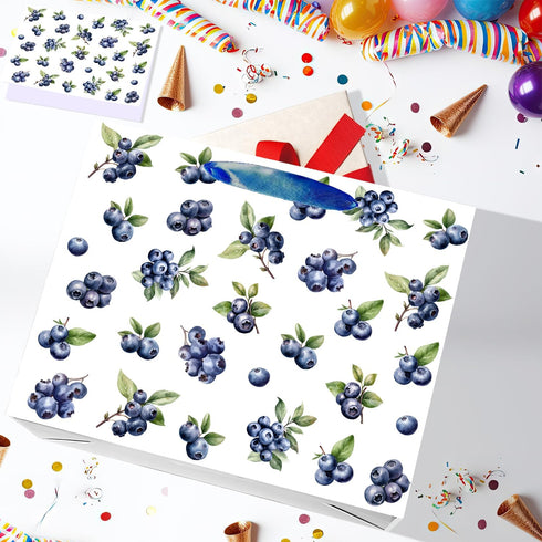 JORHANCE Blueberry Gift Bags with Wrapping Paper & Birthday Card - Large Bag for A Berry Sweet Baby Is On The Way