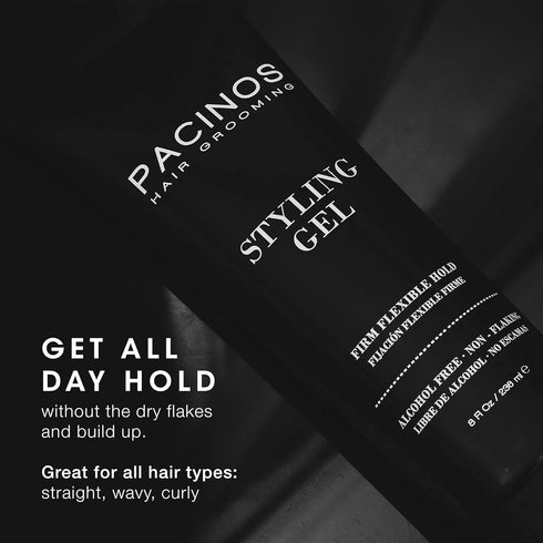 Pacinos Styling Gel - Medium Shine, All Day Hold, Conditions Hair, 8 fl. Oz, No Dry Flakes
