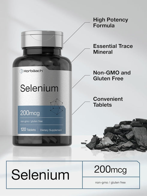 Selenium Supplement | 200 mcg | 120 Tablets, Non-GMO and Gluten Free by Horbaach