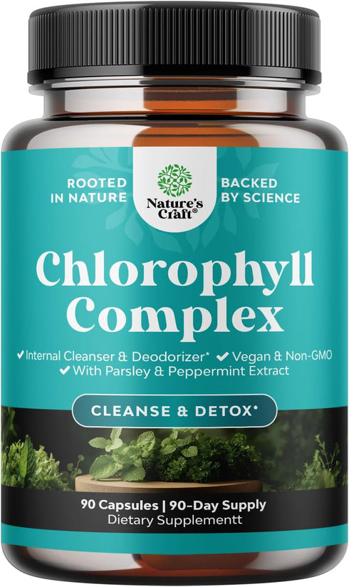 Chlorophyll Capsules for Cleanse and Detox Support - Internal Deodorant Pills for