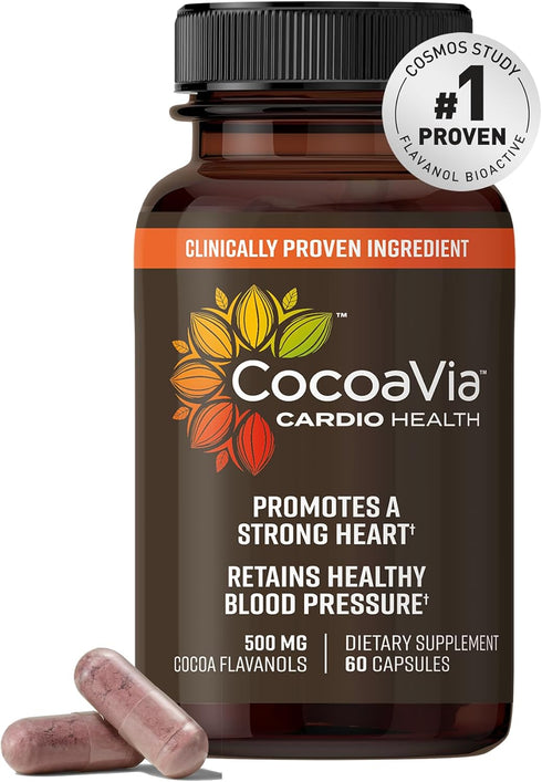CocoaVia Cardio Health Supplement, 30 Day, 500mg Cocoa Flavanols for Heart Health, Vegan, Dark Chocolate