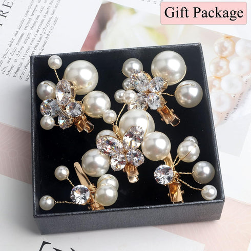 Small Sparkly Pearl Rhinestone Hair Clips - Set of 5 PCS Butterfly Hair Accessories for Women Girls in Wedding Prom