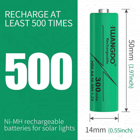 Battery AA HR6 300mAh Ni-MH Rechargeable for Solar Light Outdoor Yarn Light