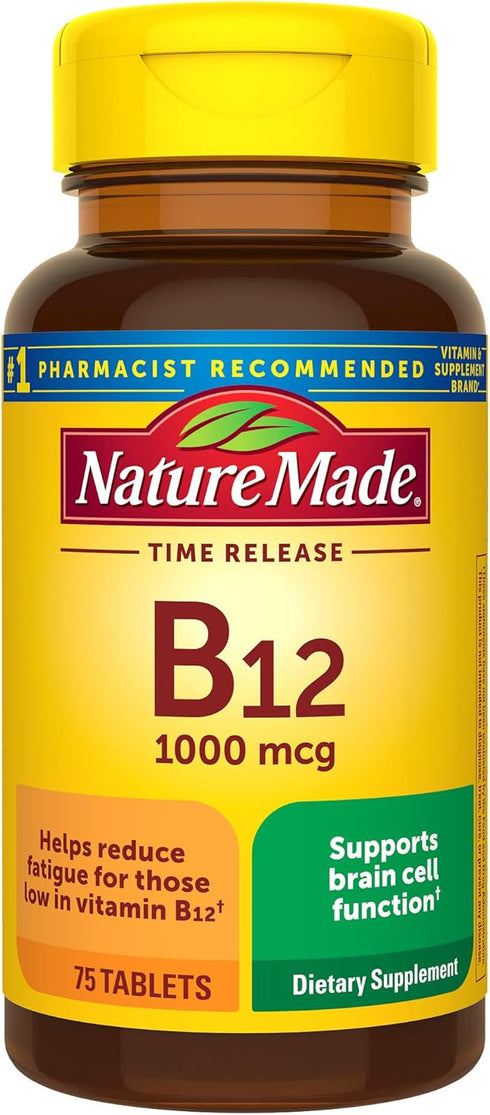 Nature Made Vitamin B12 1000 mcg, Dietary Supplement For Energy Metabolism Support, 75 Time Release Tablets, 75 Day