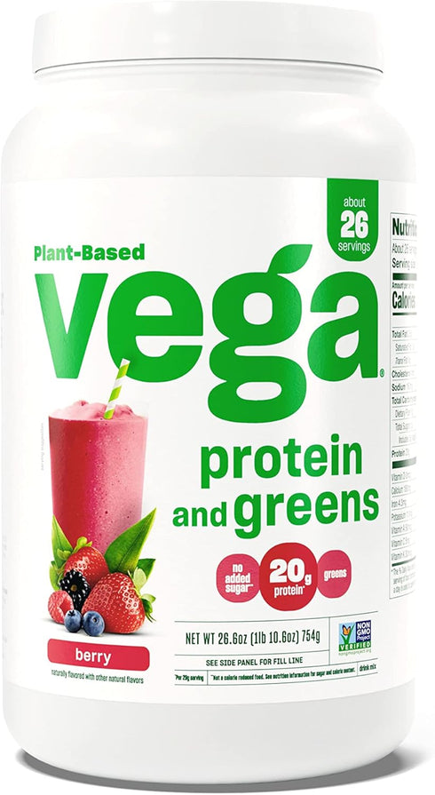 Vega Protein and Greens Protein Powder, Berry Flavor, 20g Plant Based Protein, Vegan, Non-GMO, 1.7 lbs