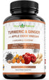 120 Capsules USDA Organic Turmeric Root Powder, Ginger Powder, Apple Cider Vinegar Powder with Curcumin, 1410 mg