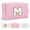 Personalized Initial A-Z Preppy Patch Makeup Bag, Small PU Chenille Letter Cosmetic Bag for Teen Girls
