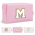Personalized Initial A-Z Preppy Patch Makeup Bag, Small PU Chenille Letter Cosmetic Bag for Teen Girls