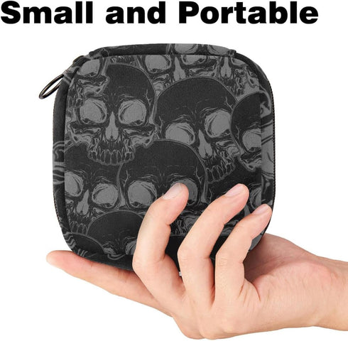 MUOOUM Sanitary Napkin Storage Bag, Cool Skull Pattern Menstrual Cup Pouch, Portable Sanitary Napkin Pads Storage Bags