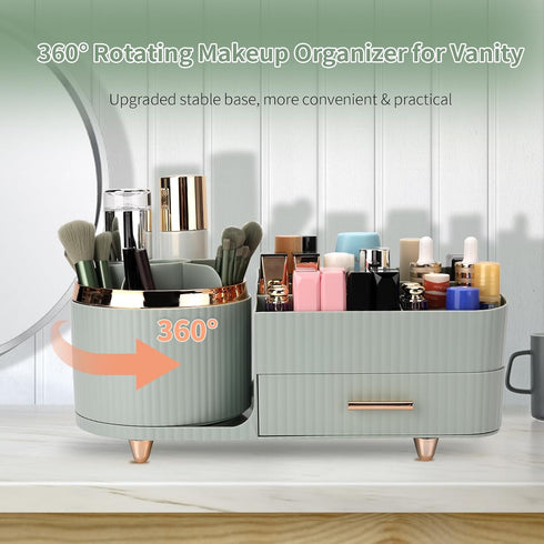 Makeup Organizer for Vanity, Cosmetic Display Case with Drawers for Makeup, Skincare, Brushes, and Accessories (Green)