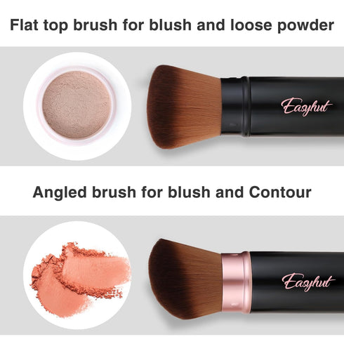 Retractable Kabuki Makeup Brushes, 2 Pcs Blush Brushes Set for Liquid Cream Cosmetics Travel (rose gold)