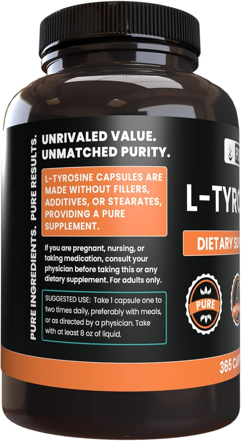 PURE ORIGINAL INGREDIENTS L-Tyrosine, 365 Capsules, No Magnesium or Rice Fillers, Always Pure, Lab Verified