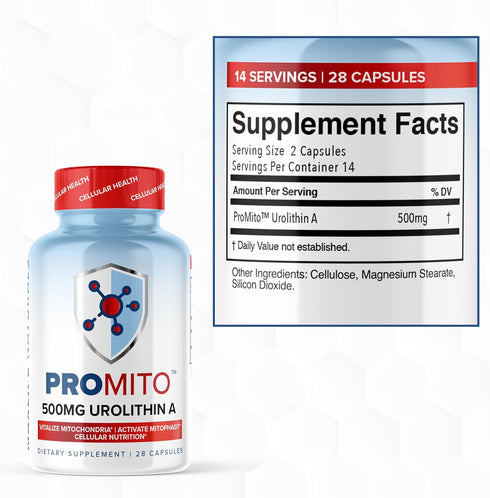 ProMito Urolithin A Supplement - 500mg Pure Dietary Supplement for Men & Women, Alternative to NMN, 28 Capsules