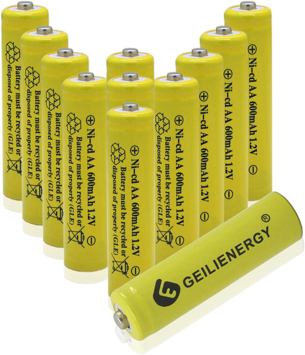 GEILIENERGY AA Size NiCd 600mAh 1.2V Rechargeable Batteries for Solar Lamp, 12 PCS