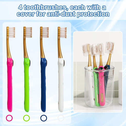 Kids Toothbrush Pack of 4, Galactic Adventures Style, Soft Bristles with Caps for Children Aged 3-10, Girl & Boy Set