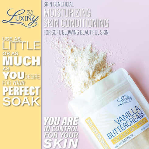 Vegan Milk Bath Soak Made with Moisturizing Coconut Milk Powder & Sweet Almond Oil for a Bath Bomb Dust Soothing Fizz & Relaxing Soak, 8 oz. (Vanilla Buttercream)