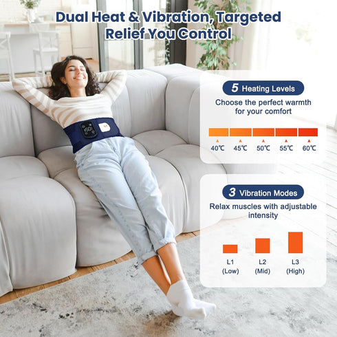 Relief,40" Cordless Heating Pad for Back Pain Rechargeable Lumbar Massager with Heat, Adjustable Vibration & Heating