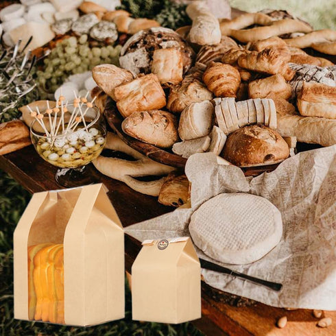 50 Packs Large Paper Bread Bags for Homemade Bread, Kraft Paper Bakery Bags with Window for Sourdough Toast Packing