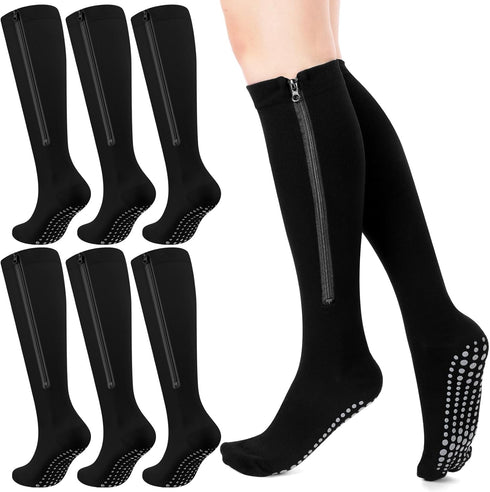 Shyyween 3 Pairs Zipper Compression Socks Non Slip Grip for Men Women 15-20mmhg