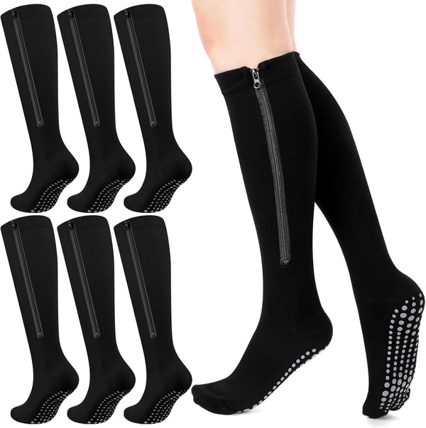 Shyyween 3 Pairs Zipper Compression Socks Non Slip Grip for Men Women 15-20mmhg