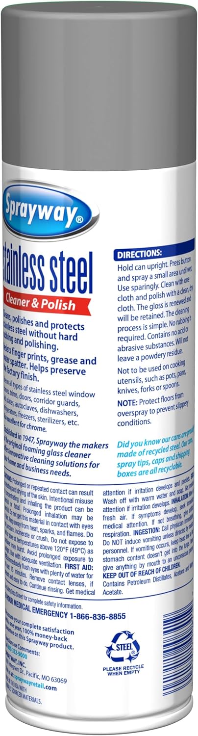 SW841R 15 Oz. Sprayway Oil-based Stainless Steel Cleaner and Polish, Protects and Preserves, Resists Streaks and Finger