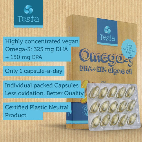 Testa Omega-3 Supplement, Vegan DHA EPA Capsules from Algae, Supports Heart, Brain & Joint Health, 2 Months Supply
