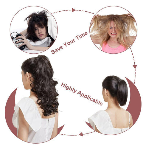 Ponytail Extension Clip in Claw, 18" Curly Wavy Pony Tails Clip-on Hairpiece for Women, Ash Blonde