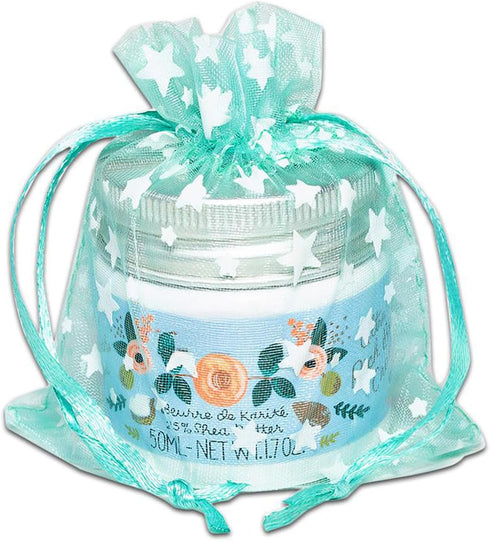 100-Pack 3x4 Sheer Organza Drawstring Gift Bags (Small), Metallic Stars (Teal/White) for Wedding Party Favors