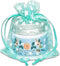 100-Pack 3x4 Sheer Organza Drawstring Gift Bags (Small), Metallic Stars (Teal/White) for Wedding Party Favors