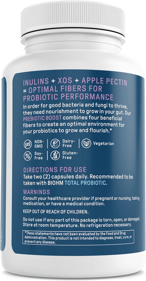 BIOHM Prebiotic Fiber Supplement - 4 Dietary Prebiotic Fiber for Gut Health & Immune System, 60 Capsules