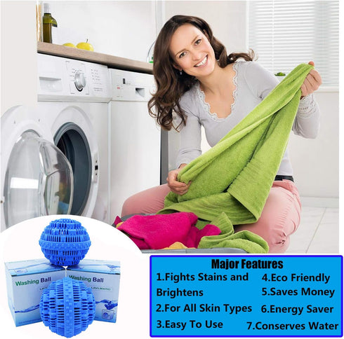Eco-Friendly Laundry Balls, 2Pcs Premium Washing Ball, All Natural Detergent, 2000 Washing Cycle, 2Pack (Blue)