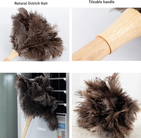 Dust Artifact Ostrich Feather Duster: Natural Ostrich Feather with Wooden Handle, Eco-Friendly Reusable Cleaning