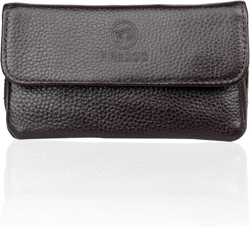 FIREDOG Genuine Leather Smoking Tobacco Pipe Pouch - Case Bag for 2 Pipes, Tamper Tool, Brown