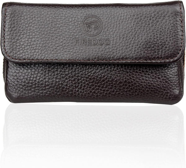 FIREDOG Genuine Leather Smoking Tobacco Pipe Pouch - Case Bag for 2 Pipes, Tamper Tool, Brown