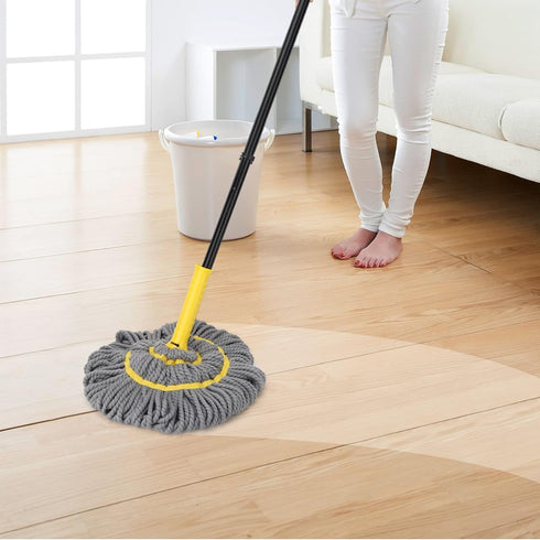 Self Wringing Twist Mop: Wet Mop for Floor Cleaning with 57" Long Handle for Home Office Kitchen (Gray)