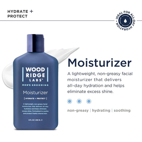 Wooridge Labs Men's Grooming Facial Moisturizer with Vitamin E & Niacinamide, Lightweight Hydration (8 oz)